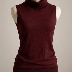 Sleeveless Ribbed Neck Knit TOP Burgundy
